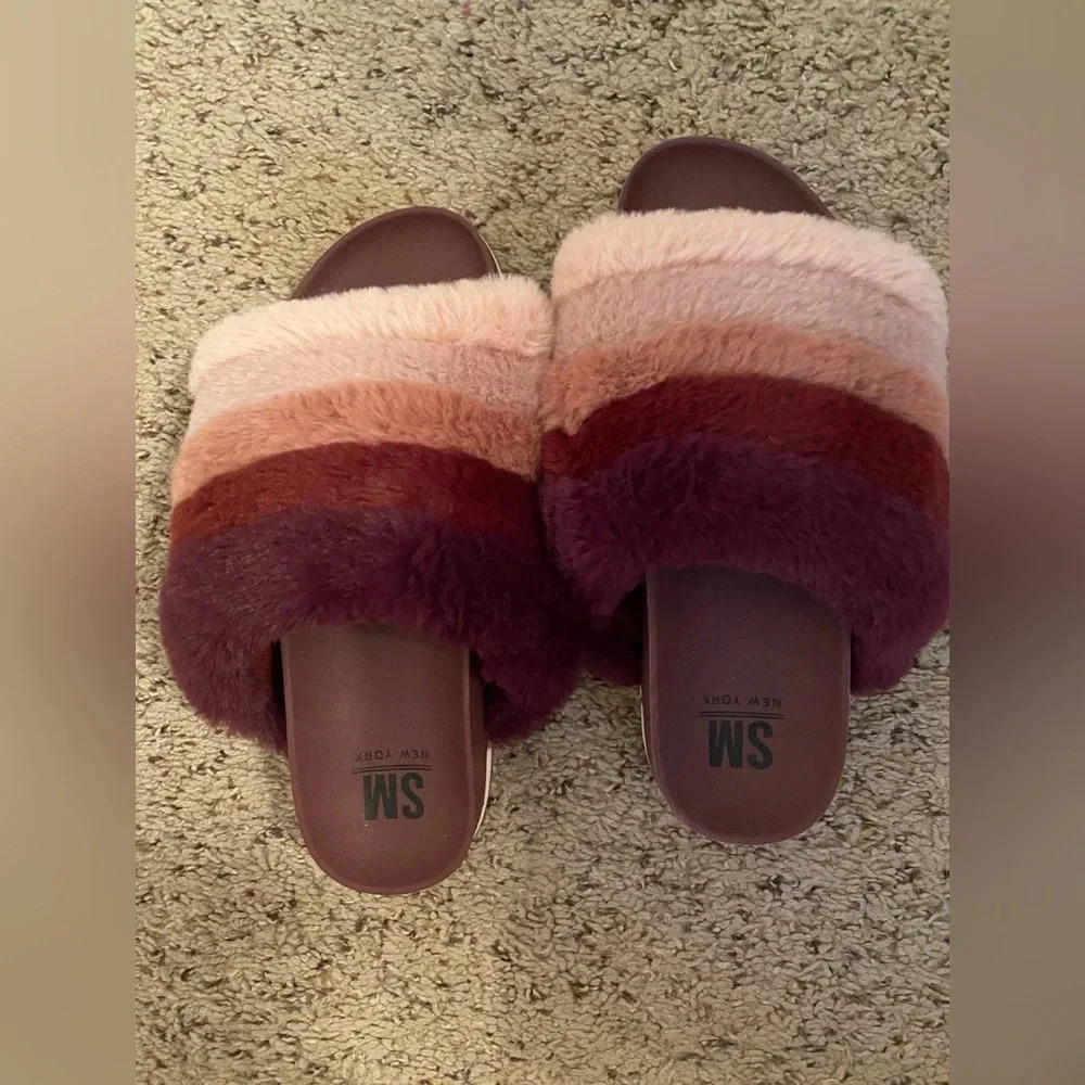 SM New York prism FUZZY slides women’s size 6 - Picture 3 of 5